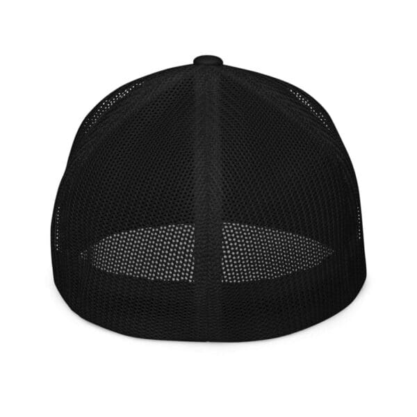 A Black Color Trucker Cap With Black Brand Name Back