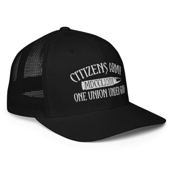 A Closed Back Trucker Cap in Black With Branding Right
