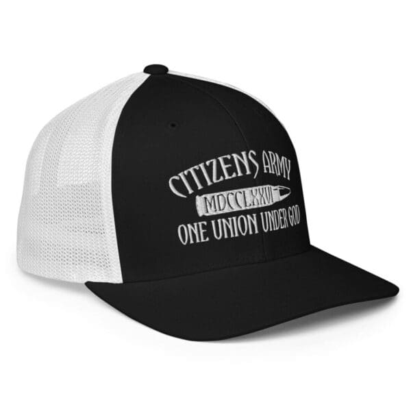 A Closed Back Black and White Cap With Branding Right
