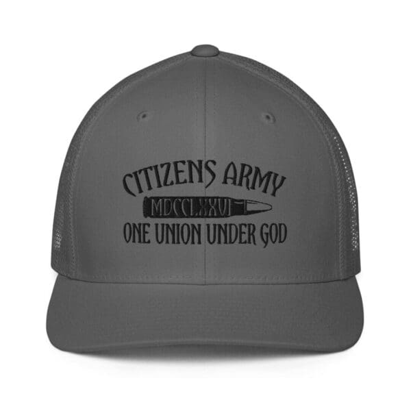 A Closed Back Trucker Cap in Charcoal Black Color Front