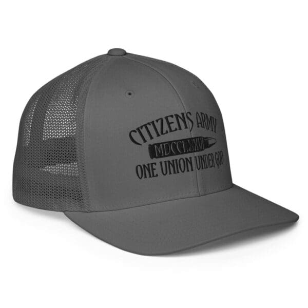 A Closed Back Trucker Cap in Charcoal Black Color Right