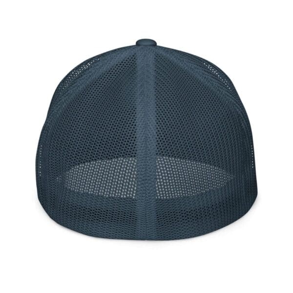 A Closed Back Trucker Cap in Navy Blue Color Back