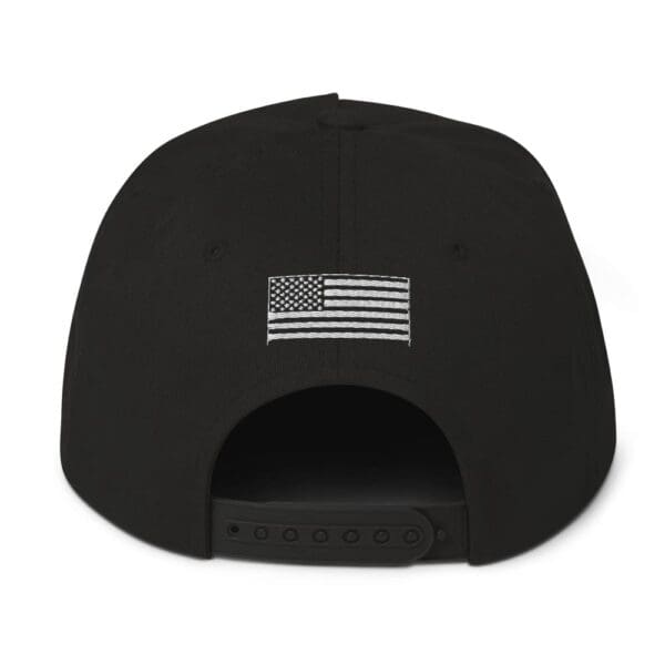 A Black Color Flat Bill Snap Back White Logo Black Cap