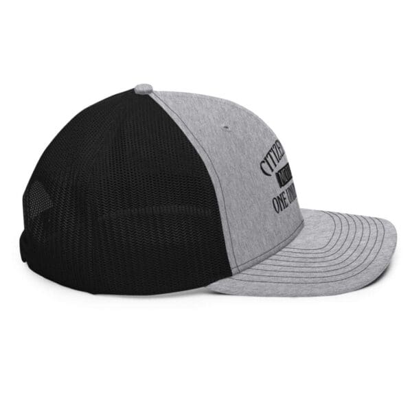 A Snapback Black and Grey Cap Side View