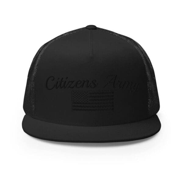 A Trucker 6006 Snap Back Cap Citizens Army w/ Flag (Black Font) with the words citizen's army on it.