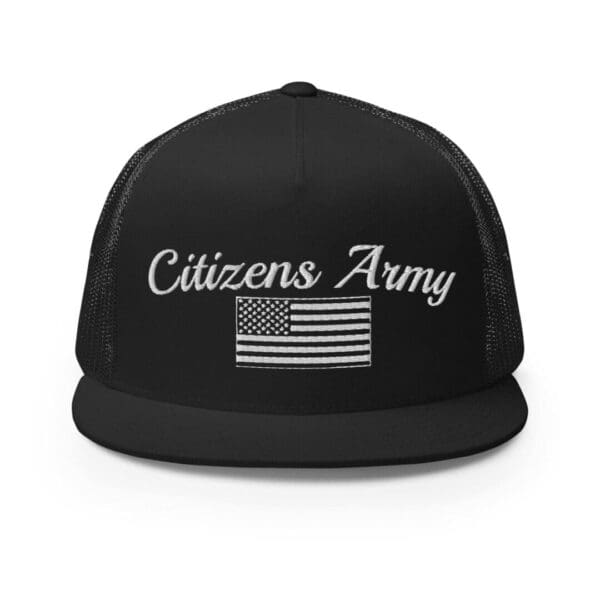 Trucker 6006 Snap Back Cap Citizens Army w/ Flag (White Font) trucker hat.