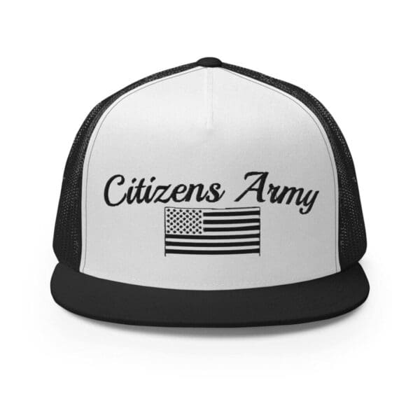Trucker 6006 Snap Back Cap Citizens Army w/ Flag (Black Font) hat.