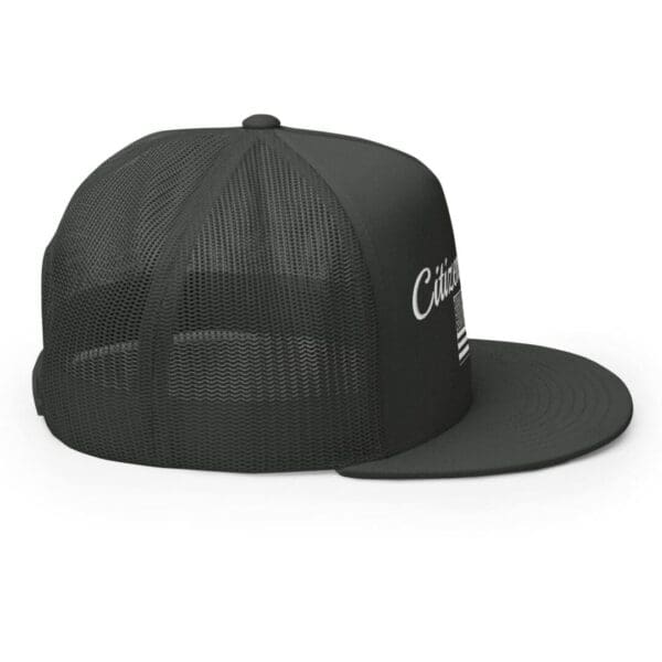A Trucker 6006 Snap Back Cap Citizens Army w/ Flag (White Font) with the word california on it.