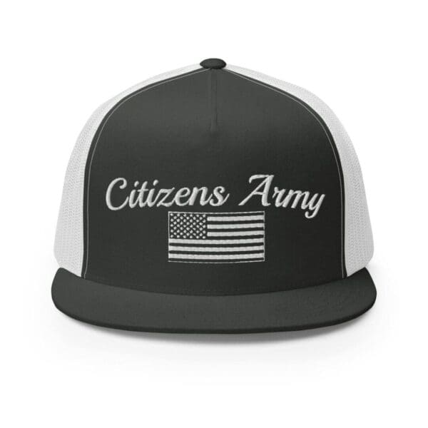 Trucker 6006 Snap Back Cap Citizens Army w/ Flag (White Font) trucker hat.