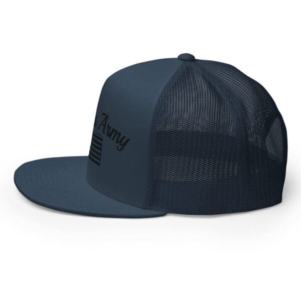 A navy blue Trucker 6006 Snap Back Cap Citizens Army w/ Flag (Black Font) with the word tyme on it.