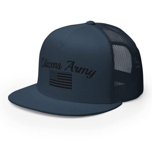 A Trucker 6006 Snap Back Cap Citizens Army w/ Flag (Black Font) hat with the words 'women's army' on it.
