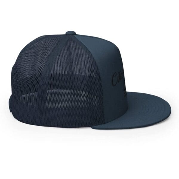 A navy blue Trucker 6006 Snap Back Cap Citizens Army w/ Flag (Black Font) with the word california on it.