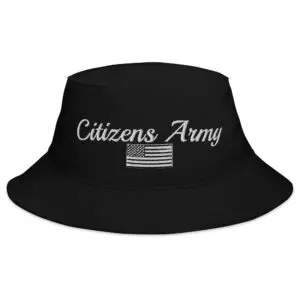 A BX003 Bucket Hat Citizens Army w/ Flag (White Font) with white text.