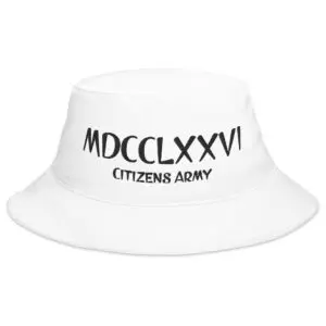 A BX003 Bucket Hat w/MDCCLXXVI (Black Font) with black text.