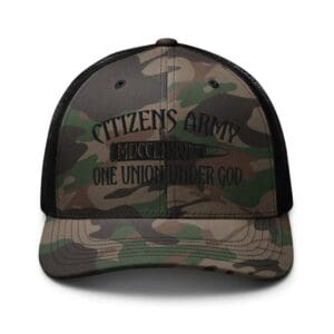 Citizen's army Camouflage 1247 Snap Back Trucker Hat (Black Logo).