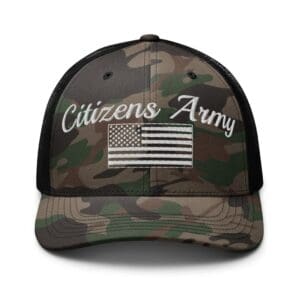 Citizens Camouflage 1247 Snap Back Trucker Hat w/Citizens Army & Flag (White Font)