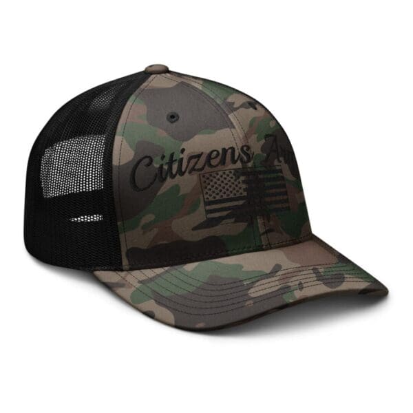 Citizens Camouflage 1247 Snap Back Trucker Hat w/Citizens Army & Flag (Black Font).
