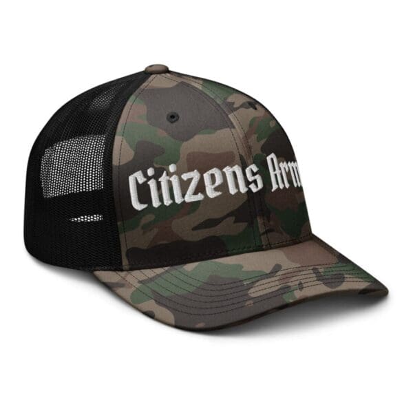 Citizens Army Camouflage 1247 Snap Back Trucker Hat (White Font).
