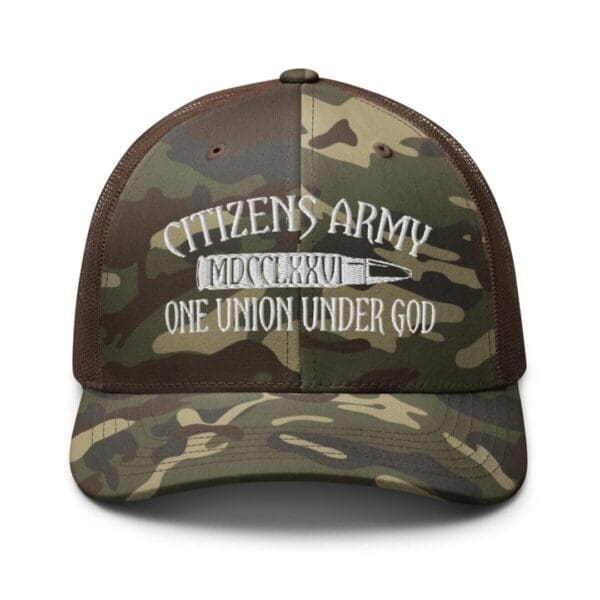 Citizen's army Camouflage 1247 Snap Back Trucker Hat (White Logo)