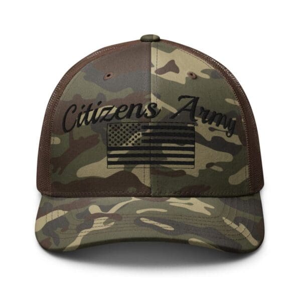 Citizens Army Camo Camouflage 1247 Snap Back Trucker Hat w/Citizens Army & Flag (Black Font).