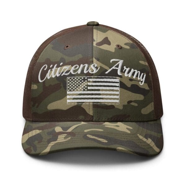Citizens army Camouflage 1247 Snap Back Trucker Hat w/Citizens Army & Flag (White Font).