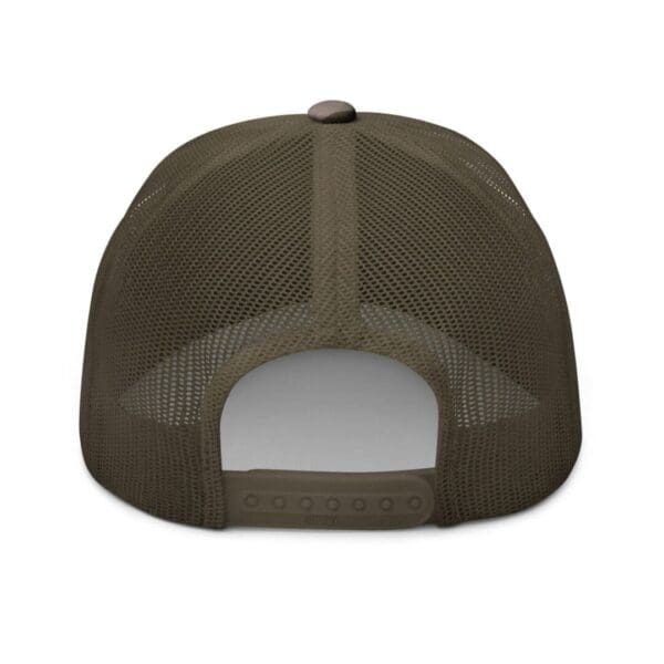 The back view of a Camouflage 1247 Snap Back Trucker Hat (Black Logo).