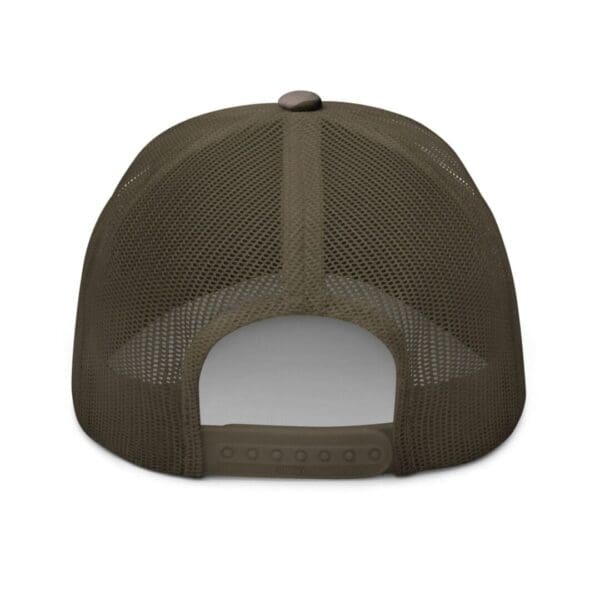 The back view of a Camouflage 1247 Snap Back Trucker Hat w/Citizens Army & Flag (Black Font).
