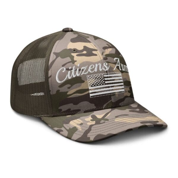 Citizens America Camouflage 1247 Snap Back Trucker Hat w/Citizens Army & Flag (White Font).