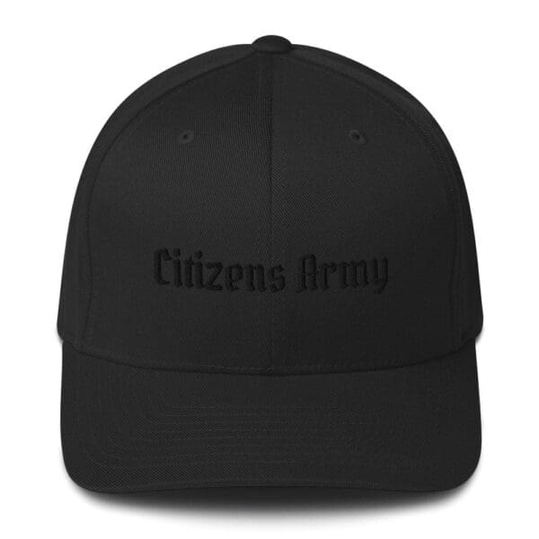 A 6277 Flexfit Cap w/Citizens Army (Black Font) with the words citizens army on it.