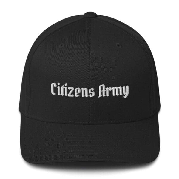 A black 6277 Flexfit Cap w/Citizens Army (White Font) with the words citizens army on it.