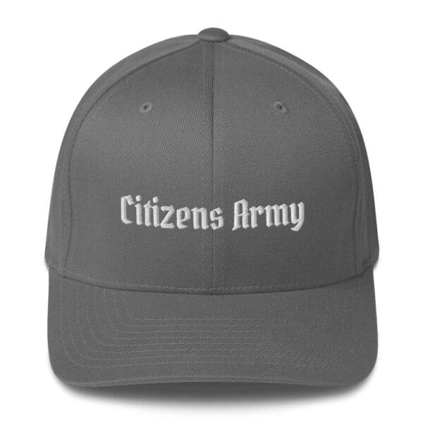 A gray 6277 Flexfit Cap w/Citizens Army (White Font) with the words citizens army on it.