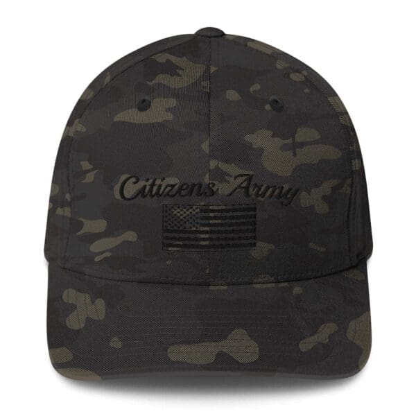 6277 Flexfit Cap Citizens Army w/ Flag (Black Font) camo hat.