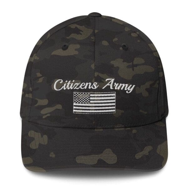 6277 Flexfit Cap Citizens Army w/ Flag (White Font) camo hat.