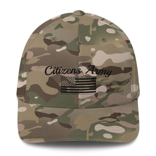 A 6277 Flexfit Cap Citizens Army w/ Flag (Black Font) with the words citizen's army on it.