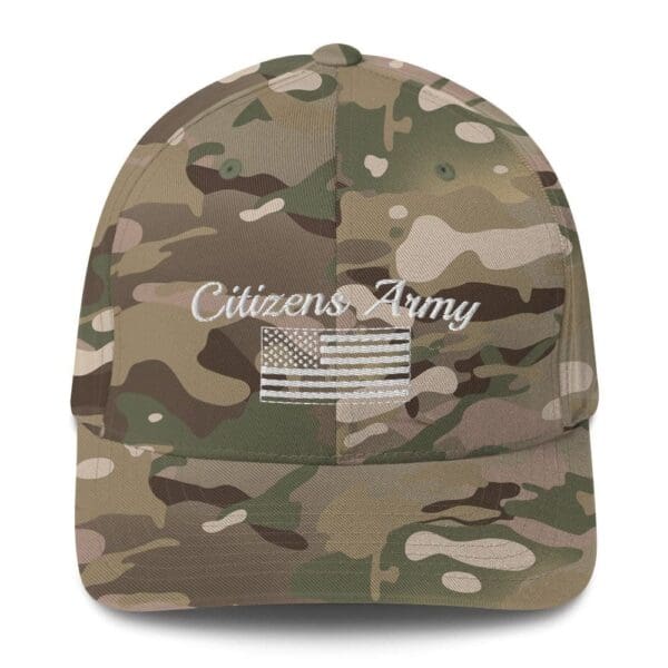 6277 Flexfit Cap Citizens Army w/ Flag (White Font) camo flexfit hat.