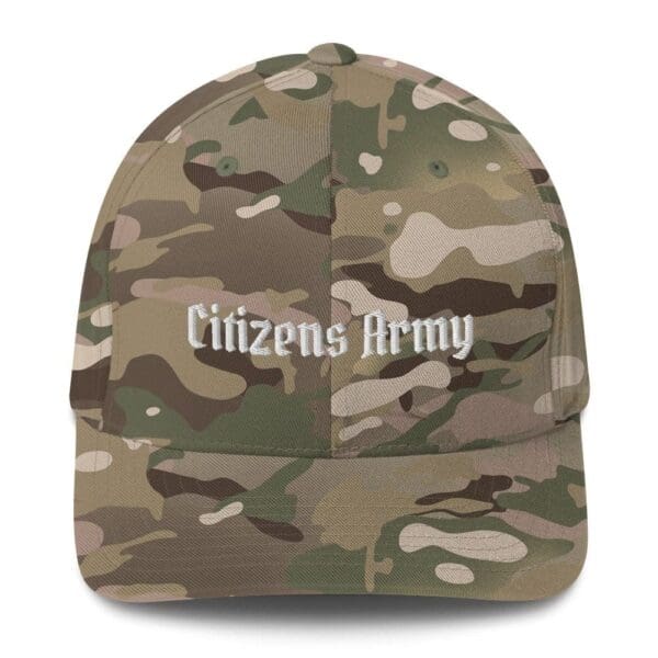 A 6277 Flexfit Cap w/Citizens Army (White Font) with the words citizen's army on it.