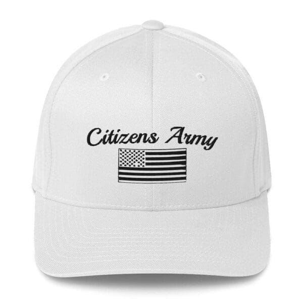 A 6277 Flexfit Cap Citizens Army w/ Flag (Black Font) with the words citizens army on it.