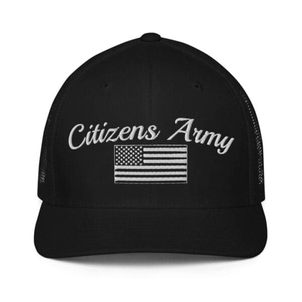 6511 Flexfit Citizens Army Trucker Hat w/ Flag (White Font)