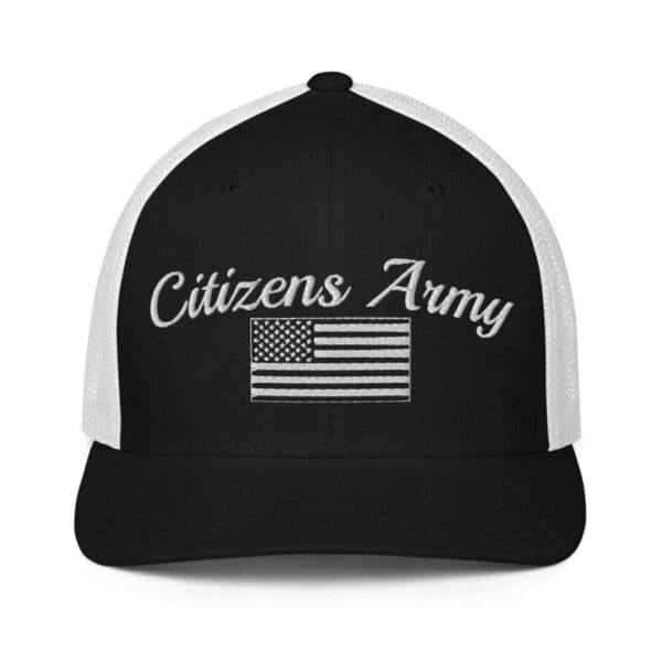 6511 Flexfit Trucker Cap Citizens Army w/ Flag (White Font).