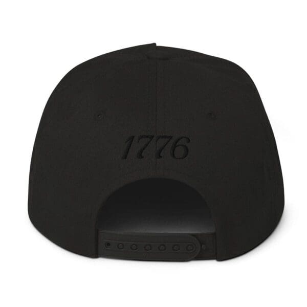 A Flat Bill 6007 Snap Back Cap Citizens Army w/ Flag (Black Font) hat with the word 1776 on it.
