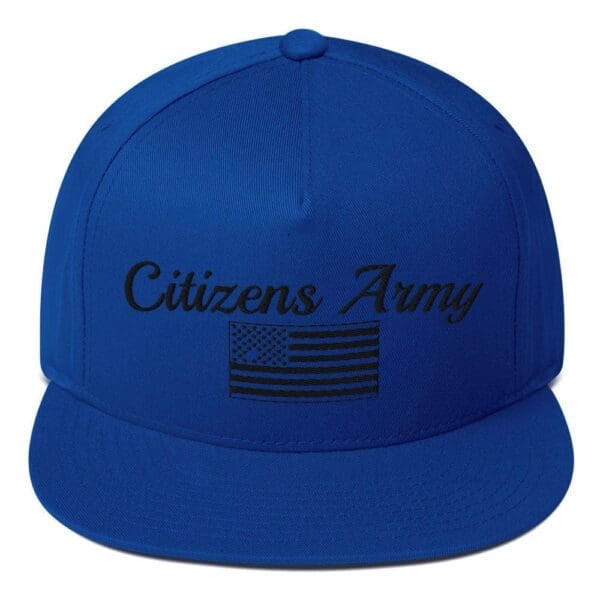 A Flat Bill 6007 Snap Back Cap Citizens Army w/ Flag (Black Font) with the words citizens army on it.