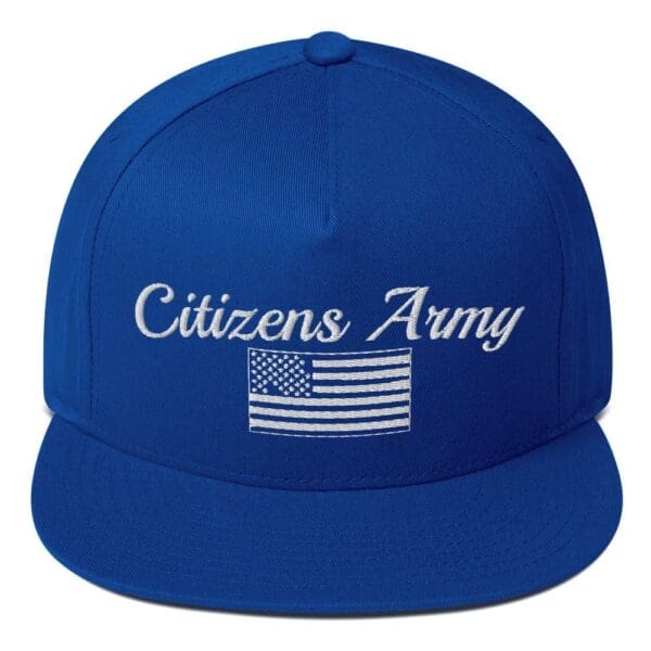 A Flat Bill 6007 Snap Back Cap Citizens Army w/ Flag (White Font) with the words citizens army on it.
