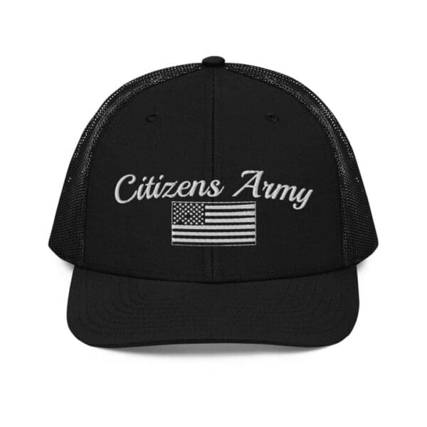112 Snap Back Trucker Cap Citizens Army w/ Flag (White Font) trucker hat.