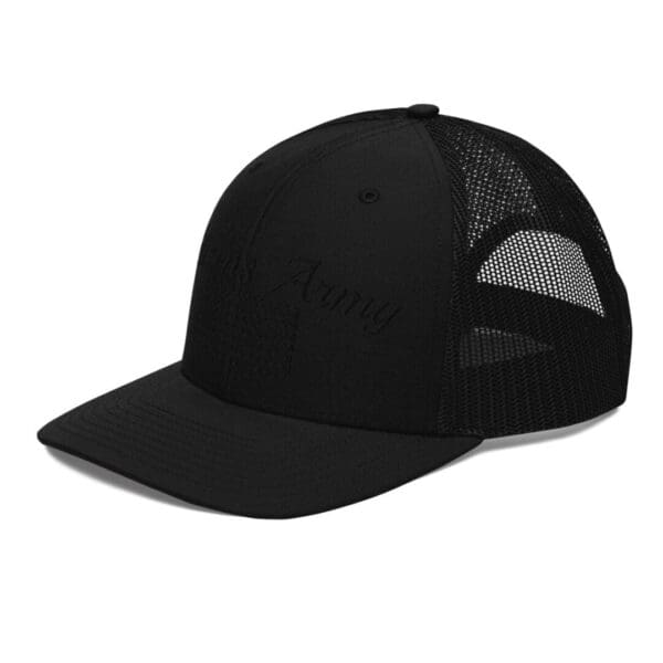 A 112 Snap Back Trucker Cap Citizens Army w/ Flag (Black Font) with the word army on it.