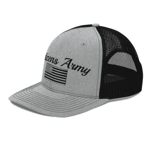 112 Snap Back Trucker Cap Citizens Army w/ Flag (Black Font) Texas trucker hat.