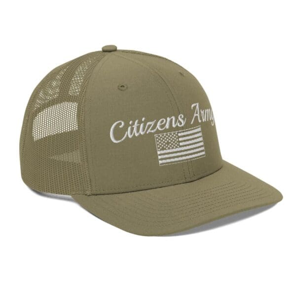 112 Snap Back Trucker Cap Citizens Army w/ Flag (White Font).