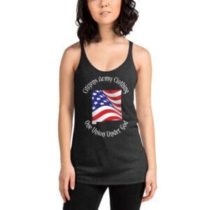 A women's NEW MEXICO Racerback Tank Top with an american flag on it.